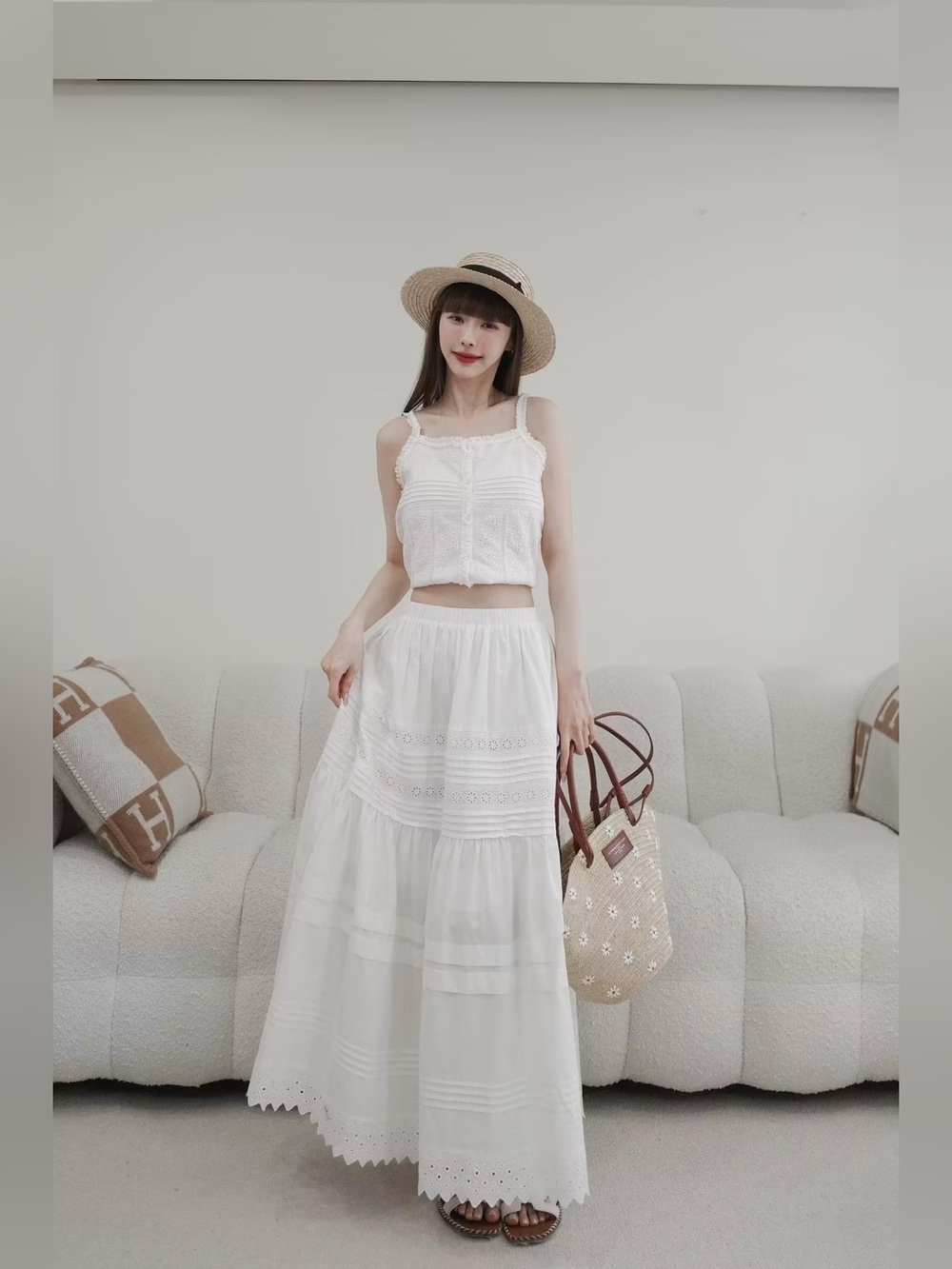 White Eyelet Maxi Skirt - Women's Summer Skirt vacation outfit